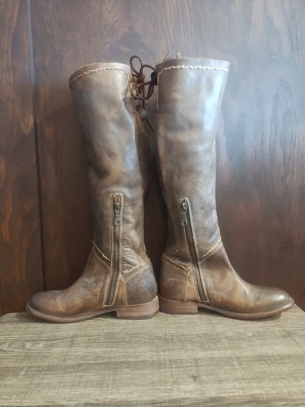 BED|STÜ Size 7 Manchester Tall Brown Distressed Leather Knee High Boots Bed Stu